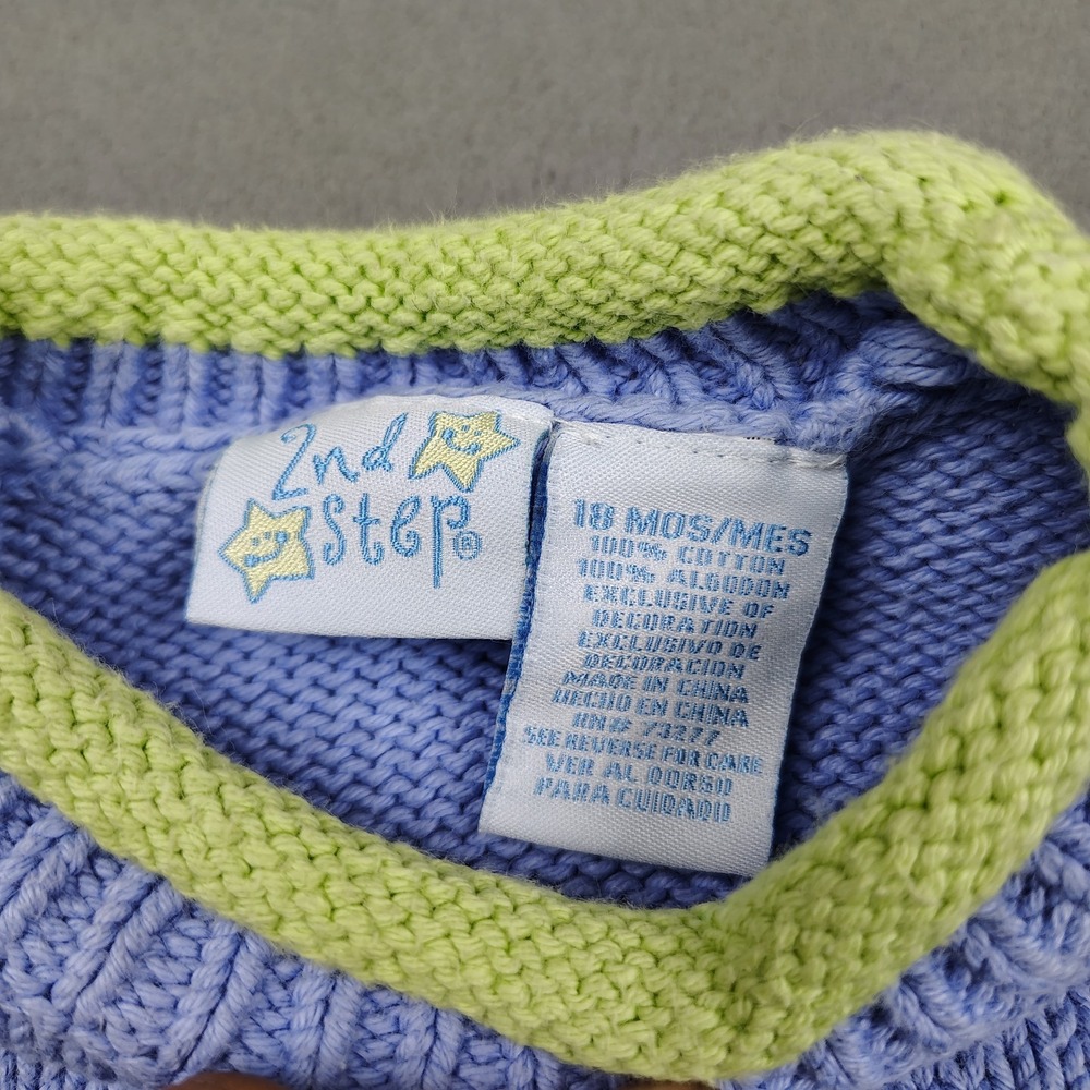 Vintage Knit Kitty Cat Sweater Baby 18 Months Purple Green Cotton Cute Roll Neck - Picture 3 of 8